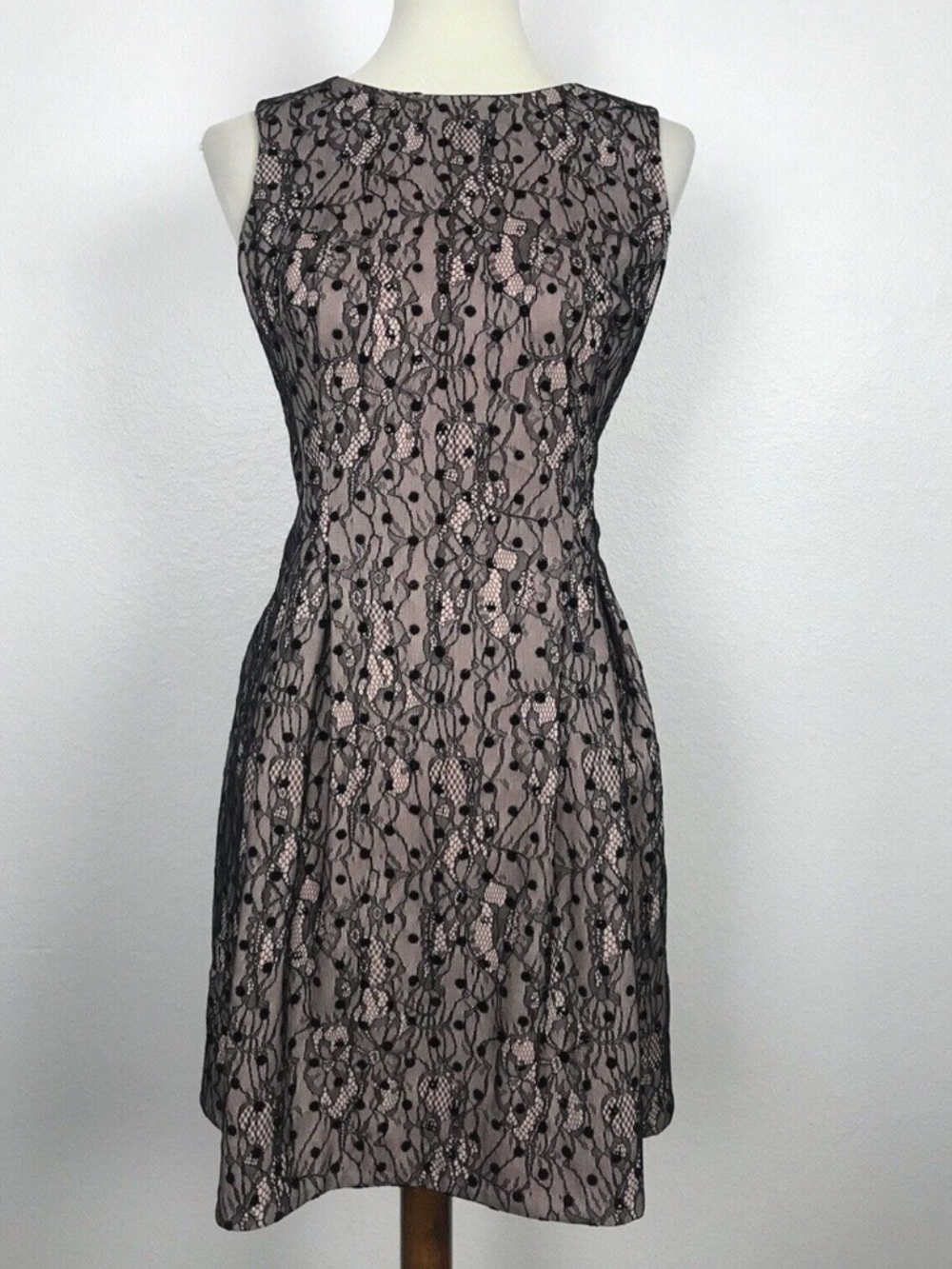 Jason Wu Black Lace Overlay on Nude Sheath Midi Dress